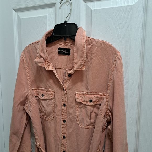 Parasuco Shirt Dress Women's Large Dusty Pink Peach Tencel Fabric Denim Look - Picture 9 of 11